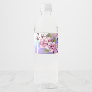 Rosa Sakura på målningsbakgrund Vattenflaskor Etikett