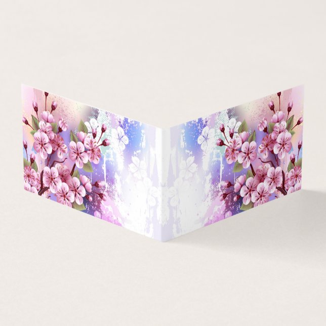 Rosa Sakura på målningsbakgrund Visitkort (Utsida)