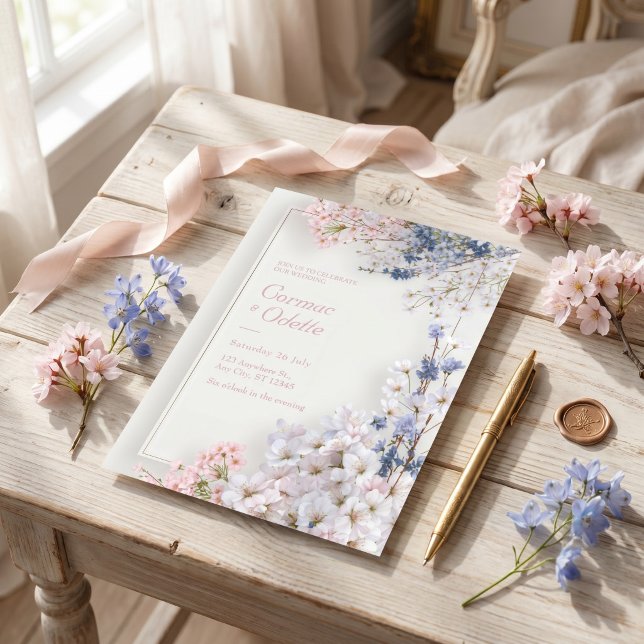Rosa Sakura Romantisk Minimalistisk Ram Bröllop Inbjudningar (Skapare uppladdad)