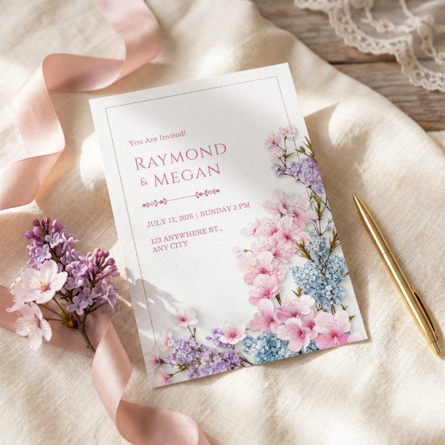Rosa Sakura Vit Gips Botanisk Kant Bröllop Inbjudningar (Skapare uppladdad)