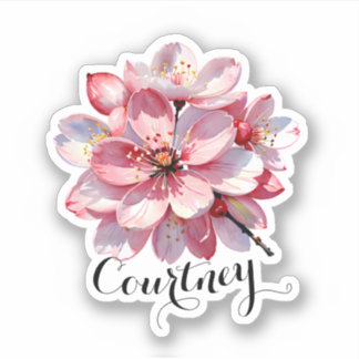 Rosa Sakura Watercolor Flowers eget namn Klistermärken