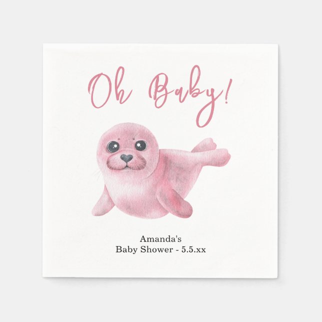 Rosa säl baby shower pappersservett (Framsidan)