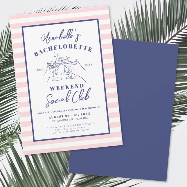 Rosa Sällskapsklubb Möhippa Inbjudningar (Social Club Vintage Bachelorette Party Invitation)