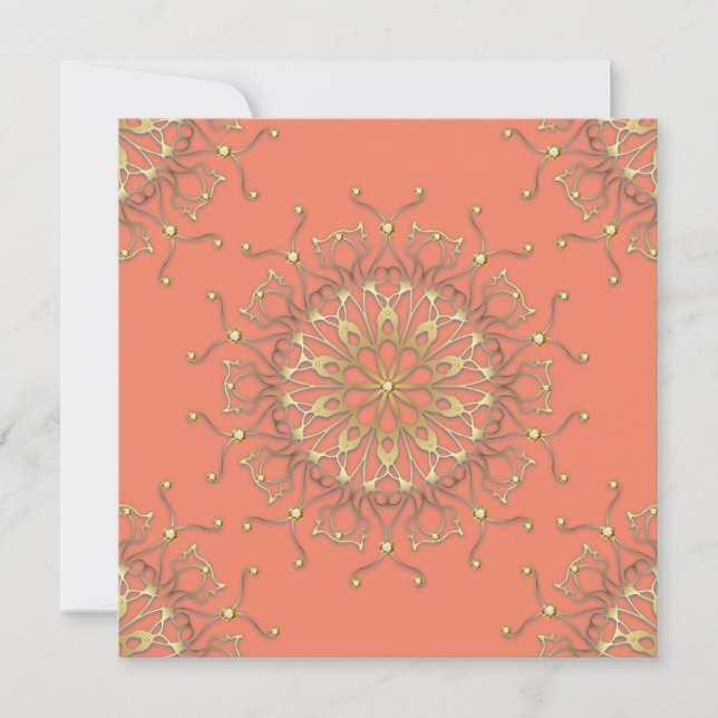 Rosa Salmon & Guld Filigree Mandala med diamanter Kort (Framsida)