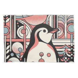Rosa Salmon Penguin Art i Retro-pastel för geometr