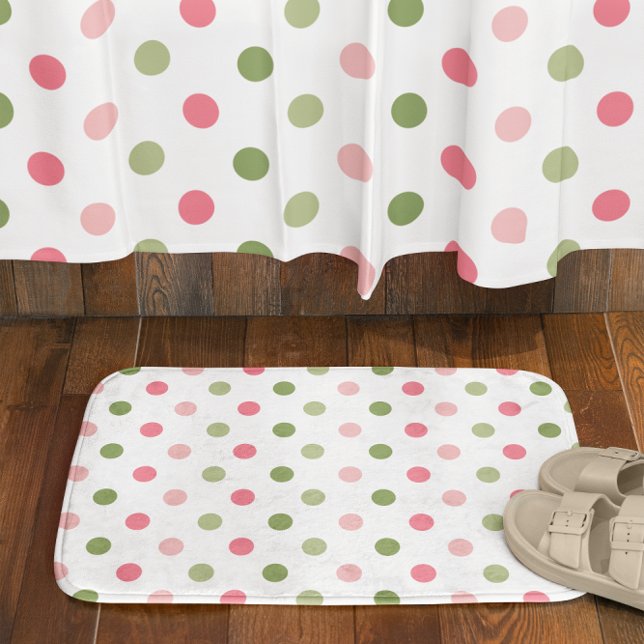 Rosa & Saloblå prickar Badrumsmatta (Pink & Sage Green Polka Dot Bath Mat)