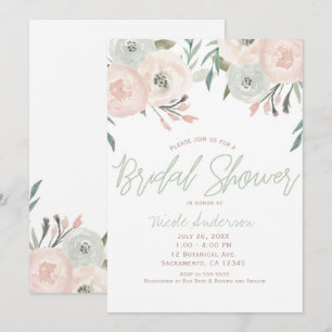 Rosa & Salvad Saltsyra Modern Blommig Bröllopsfest Inbjudningar