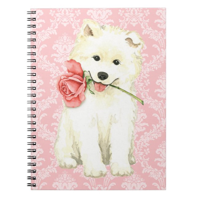 Rosa Samoyed för valentin Anteckningsbok Med Spiral (Framsidan)