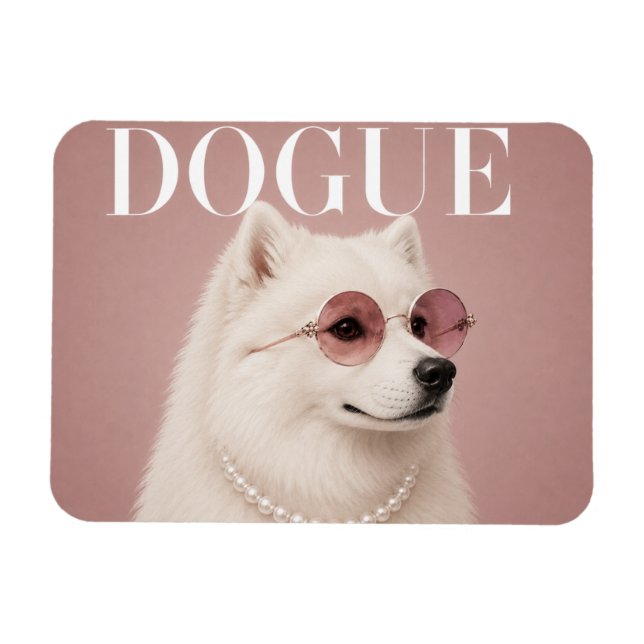 Rosa Samoyed Hund Covergirl Magnet (Horisontell)