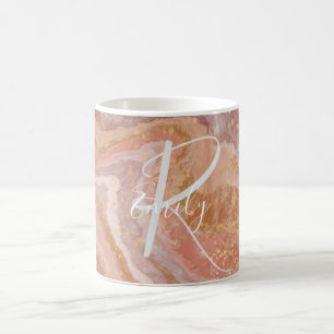 Rosa SandStone Agate Marble Abstrakt Namn Monogram Kaffemugg