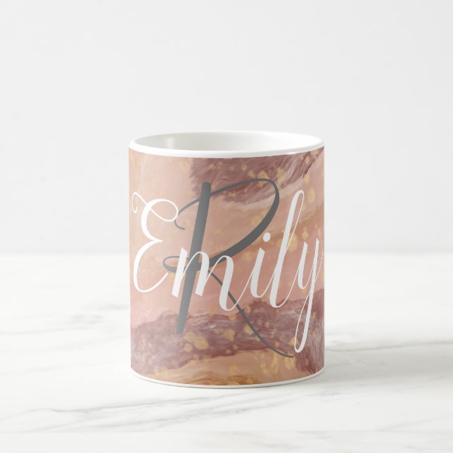 Rosa Sandstone Agate Marble Abstrakt Namn Monogram Kaffemugg (Center)