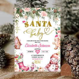 Rosa Santa Baby Blommig Jul Bebis Shower Inbjudningar