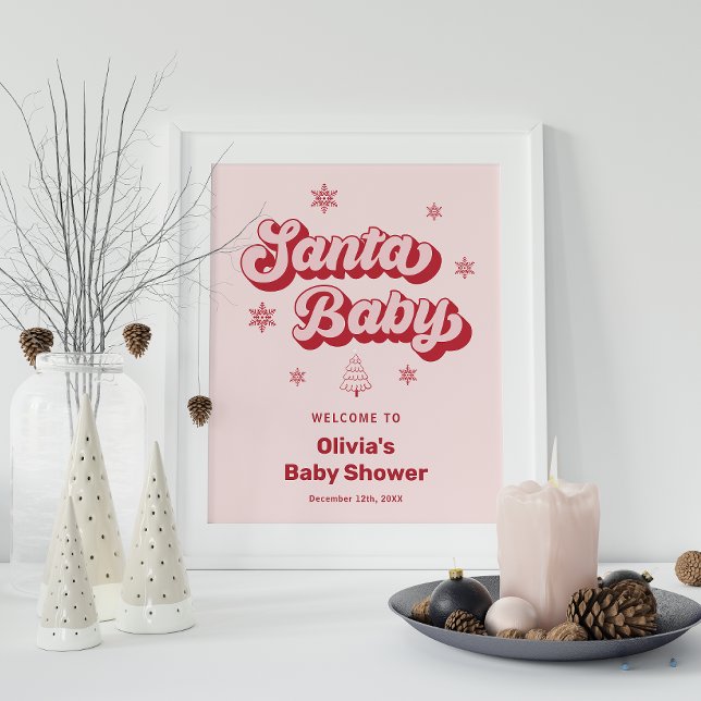 Rosa Santa Baby jul Baby Shower Välkommen Poster (Skapare uppladdad)