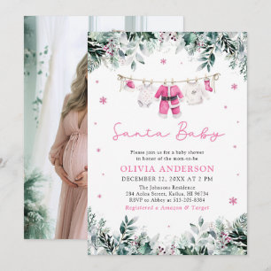 Rosa Santa Baby-julklappen Baby Shower Inbjudningar