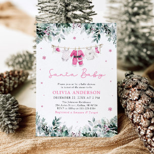 Rosa Santa Baby-julklappen Baby Shower Inbjudningar