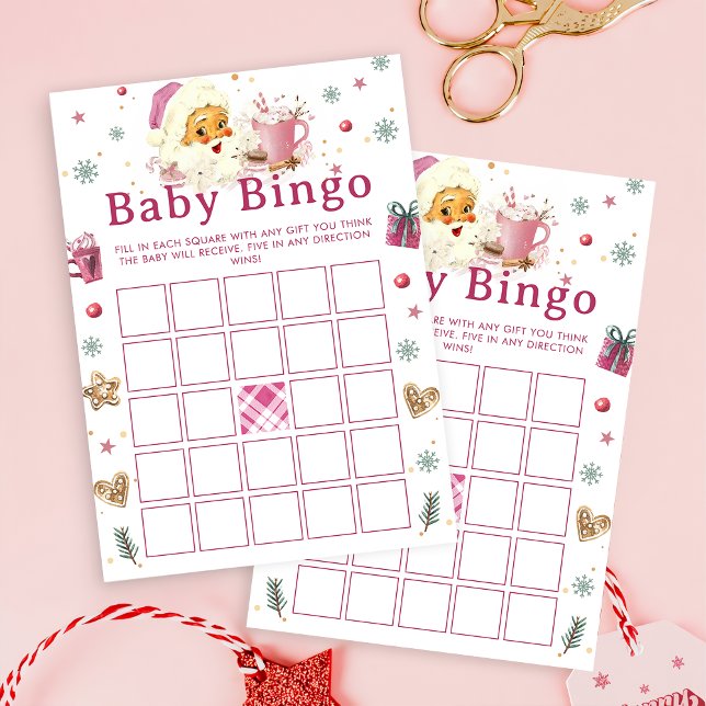 Rosa Santa Cookie Baby Shower Bingo Game Inbjudningar (Skapare uppladdad)