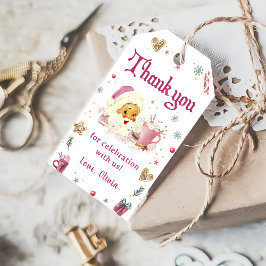 Rosa Santa Cookie-Födelsedagsfest Presentetikett