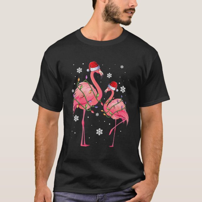 Rosa Santa Flamingo julApparel, Funny Girls T Shirt (Framsida)