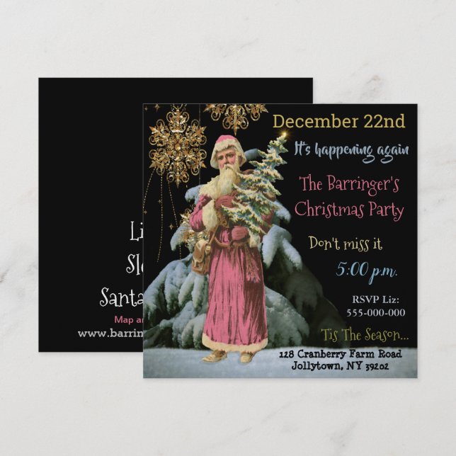 Rosa Santa från julklapp Inbjudningar (Fram/baksida)