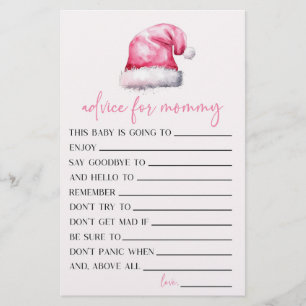 Rosa Santa Hat Advice Baby Shower Spelaktivitet Brevpapper