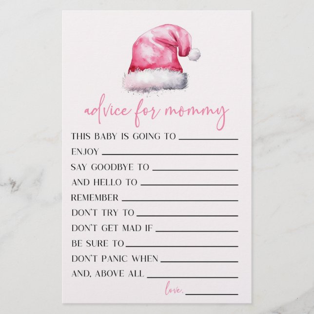 Rosa Santa Hat Advice Baby Shower Spelaktivitet Brevpapper (Framsida)