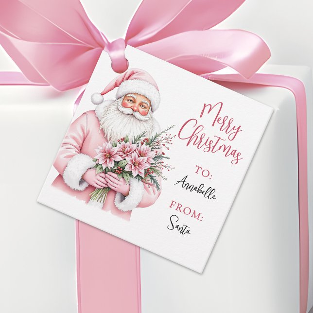 Rosa Santa jul Gift Märkre Sticker Gåvor Etiketter (Pink Santa Christmas Gift Tag Sticker)