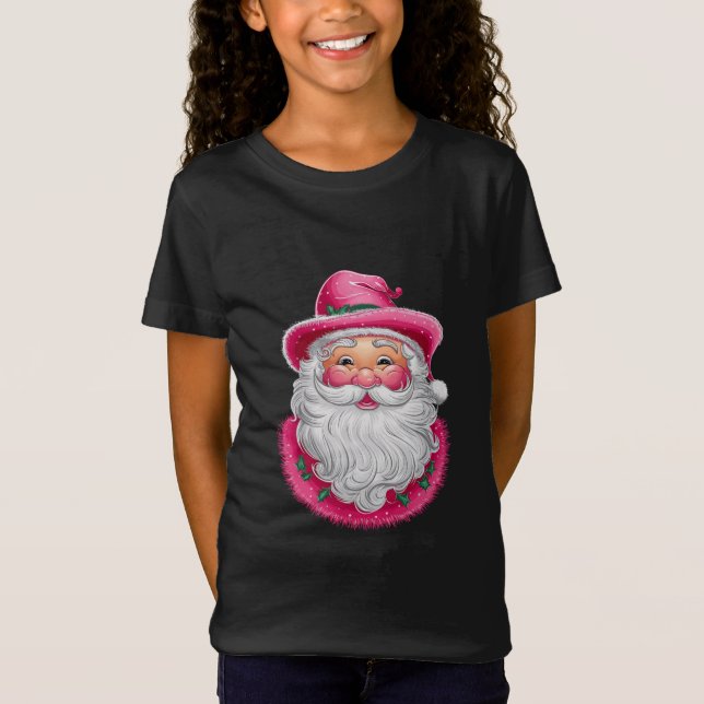 Rosa Santa Retro-julmatchningsfamiljen Party T Shirt (Framsida)