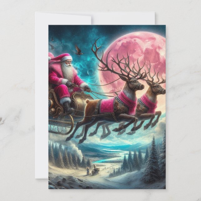 Rosa Santa Rides på natten Julkort (Framsida)