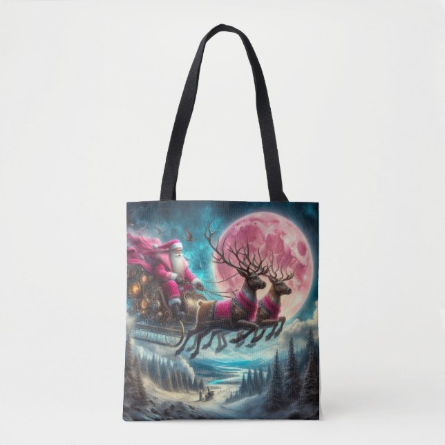 Rosa Santa Traveling the Night Himmel Tote Bag Tygkasse (Framsida)