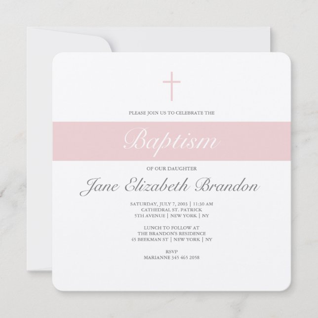 Rosa Sash Baptism-inbjudan Inbjudningar (Framsida)