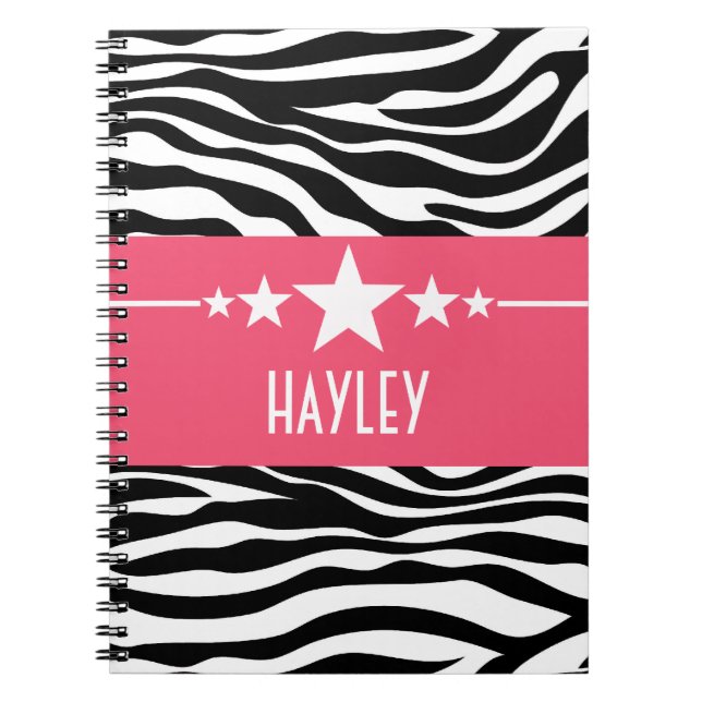 Rosa Sassy Star Zebra Notebook Anteckningsbok (Framsidan)