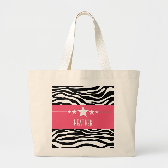 Rosa Sassy Star Zebra Tote Bag Jumbo Tygkasse (Framsidan)