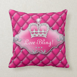 Rosa Satäng för Princess Kröna Kudde Tufted
