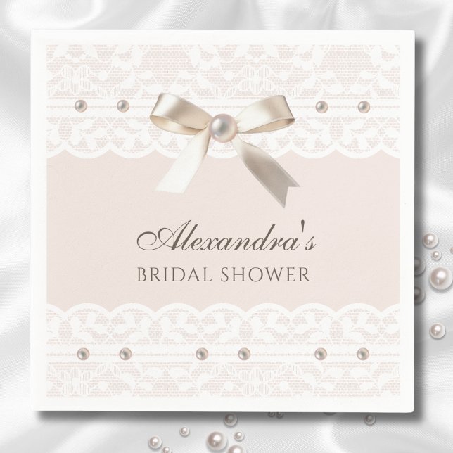  Rosa Satin Bow White Snöre Möhippa Pappersservett (Skapare uppladdad)