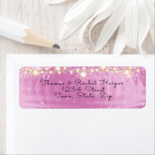 Rosa Satin Guld Stars Sparkling White Glitter Returadress Etikett