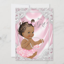Rosa Satin Pearl Ethnic Girl Baby Shower Inbjudningar