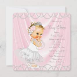 Rosa Satin Pearl Little Dam Girl Baby Shower Inbjudningar