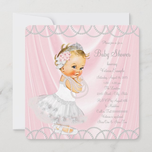 Rosa Satin Pearl Little Dam Girl Baby Shower Inbjudningar (Framsida)