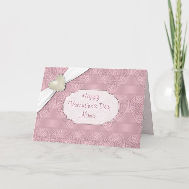 Rosa Satin Valentine Hjärthälsningskort Helgkort (Framsida)