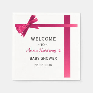 Rosa satinbåge Babyflicka Baby Shower Pappersservett