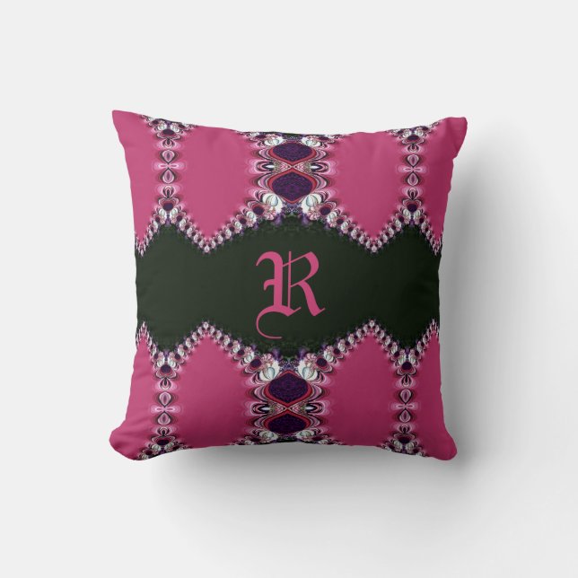 Rosa satinspetsmonogramm dynkudde kudde (Framsida)