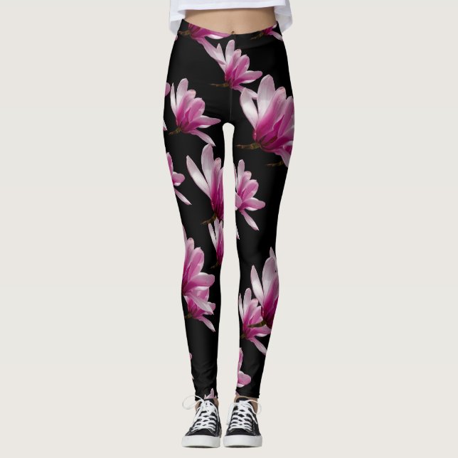 Rosa Saucer Magnolia Blommar Leggings (Framsida)