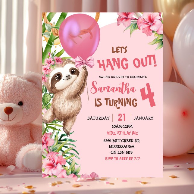 Rosa Savannah Dovendyr Födelsedag Let's Hang Out Inbjudningar (Skapare uppladdad)