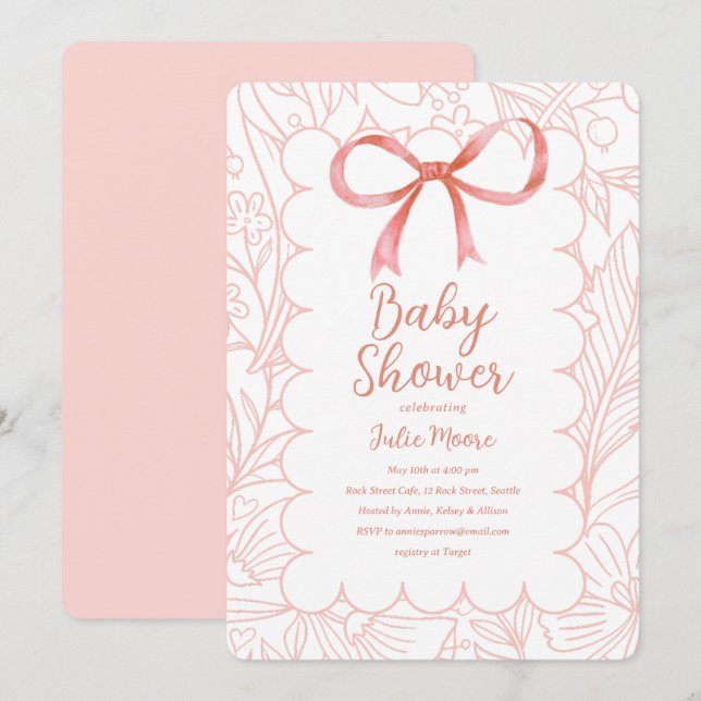Rosa Scallop Baby Shower Inbjudningar (Fram/baksida)