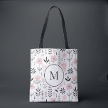 Rosa Scandinavian Blommönster Monogram Tygkasse<br><div class="desc">Skandinaviskt inspirerad monogram till väska med svart och rosa blommönster. Anpassa genom att lägga till ditt monogram. Den här blommigten är perfekt för som en personlig. Matchande objekt är tillgängliga.</div>