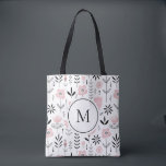Rosa Scandinavian Blommönster Monogram Tygkasse<br><div class="desc">Skandinaviskt inspirerad monogram till väska med svart och rosa blommönster. Anpassa genom att lägga till ditt monogram. Den här blommigten är perfekt för som en personlig. Matchande objekt är tillgängliga.</div>