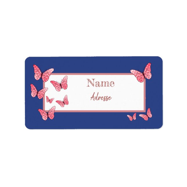 Rosa Schmetterlinge Adressaufkleber Adressetikett (Framsidan)