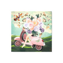 Rosa Scooter ben Bouquet & Himlar Retro Collage