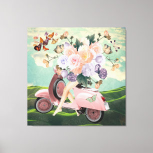 Rosa Scooter ben Bouquet & Himlar Retro Collage Canvastryck