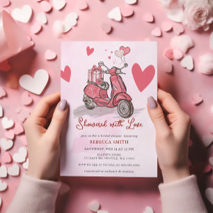 Rosa Scooter Hearts Valentines day Möhippa Inbjudningar